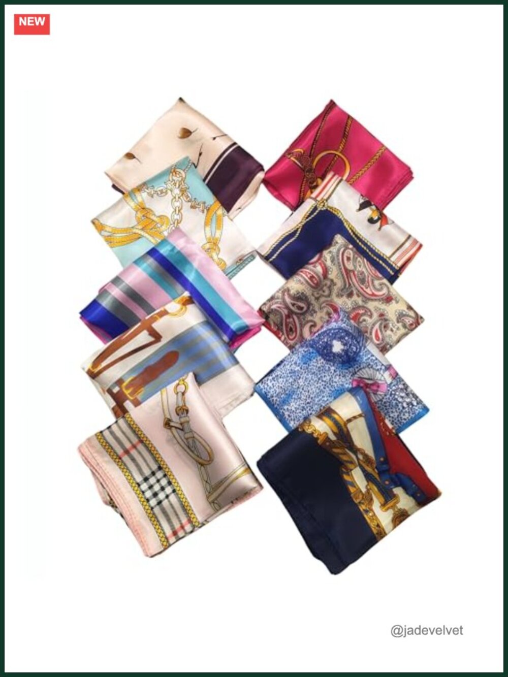 10 Silk Feeling Satin Square Scarves Set for Hair Neck Headwear Accessory
